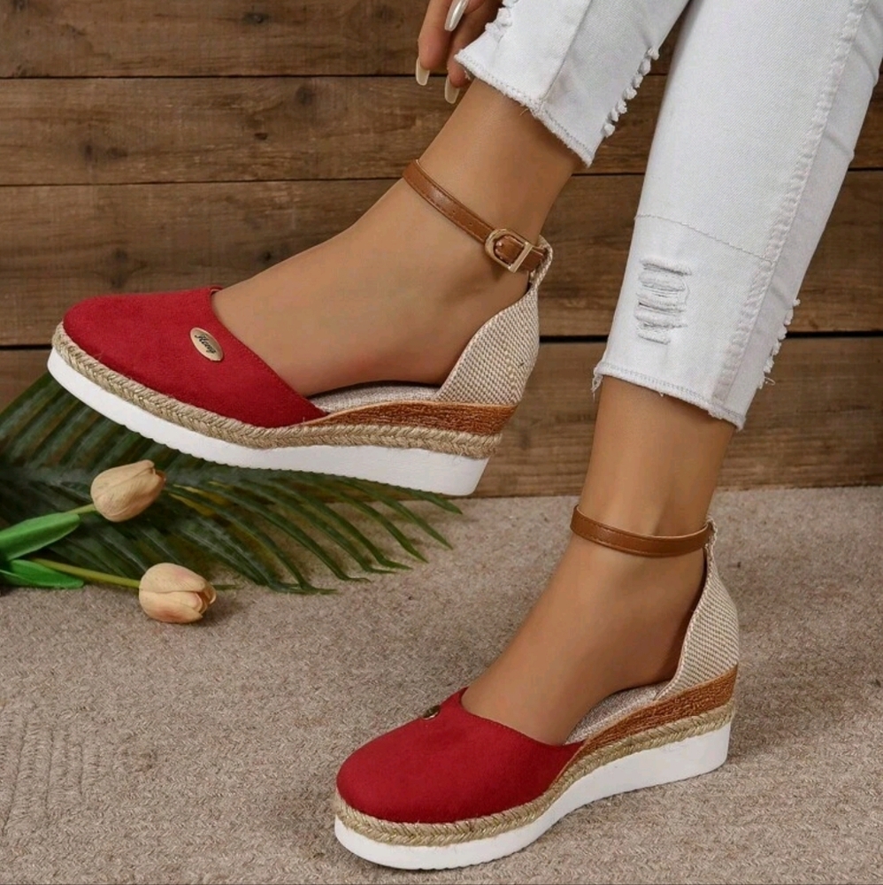 COPY - Women's Faux Suede Color Block Round Toe Espadrilles With Elegant - Picture 5 of 6